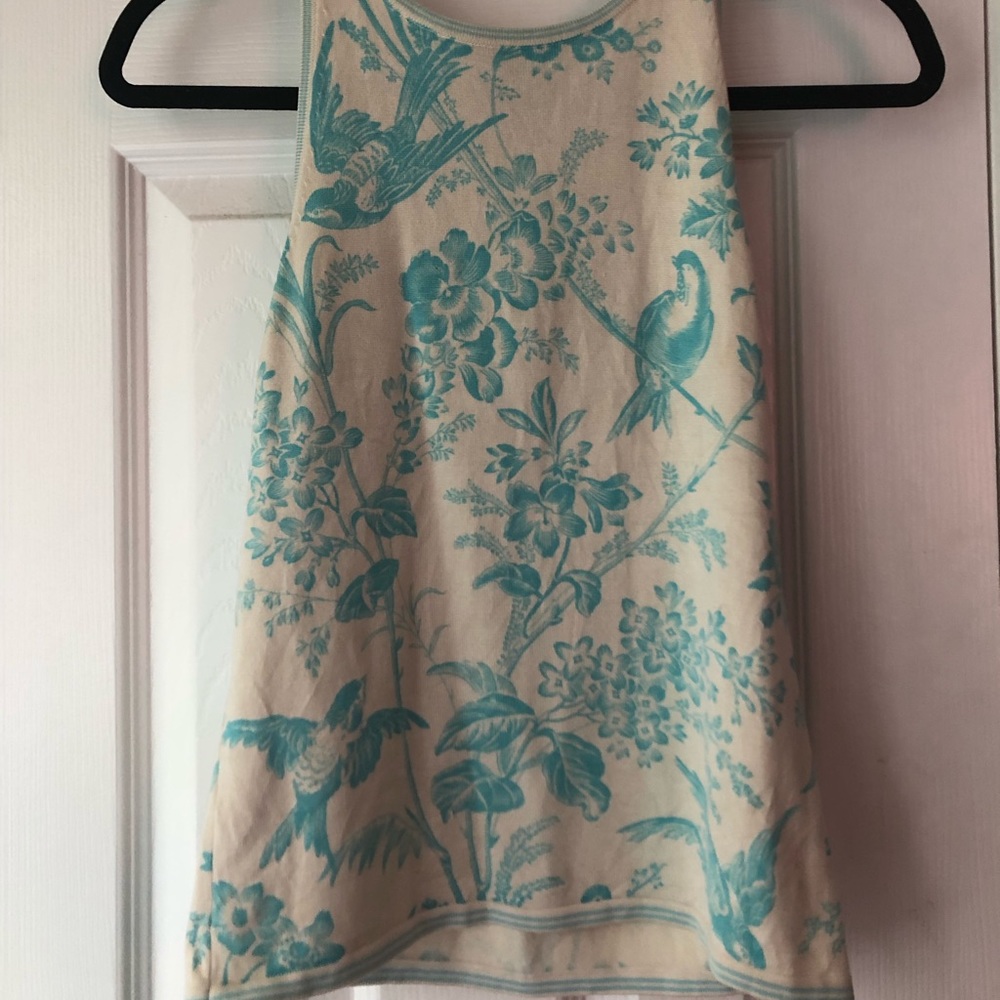 Cream and blue patterned tank top